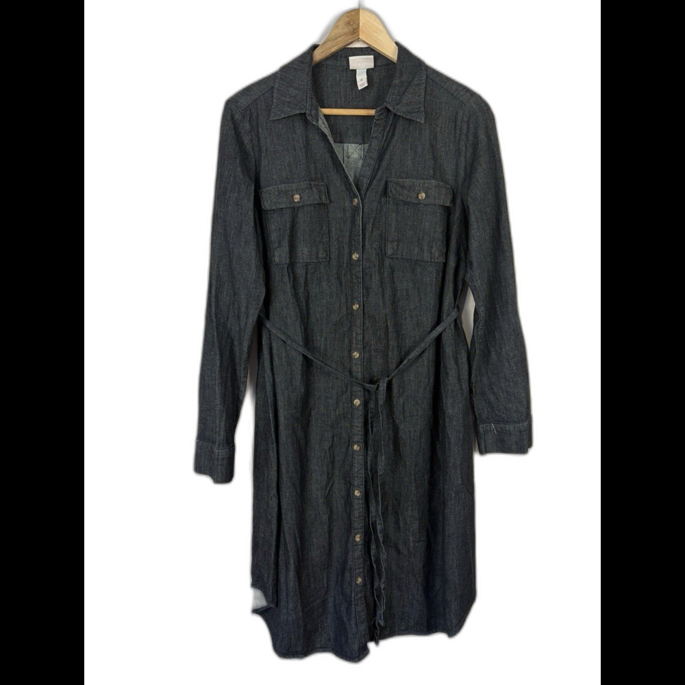 Ingrid & Isabel Maternity Denim Long Sleeve Shirt Dress Belted Dark Blue Medium